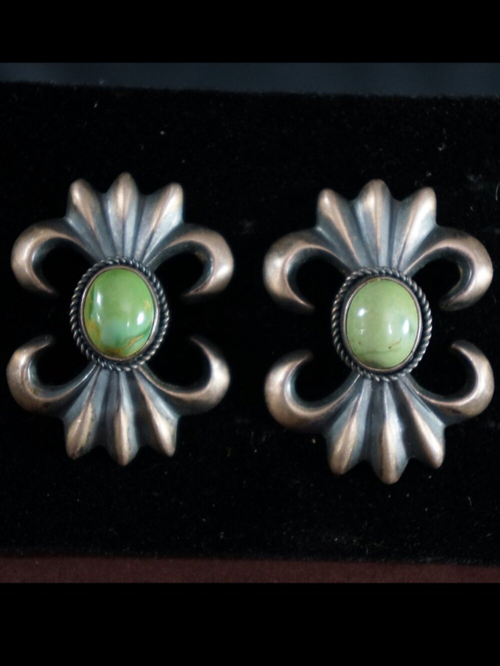 FLEUR-DE-LIS STERLING SILVER AND TURQUOISE EARRINGS LEONARD MALONEY NAVAJO